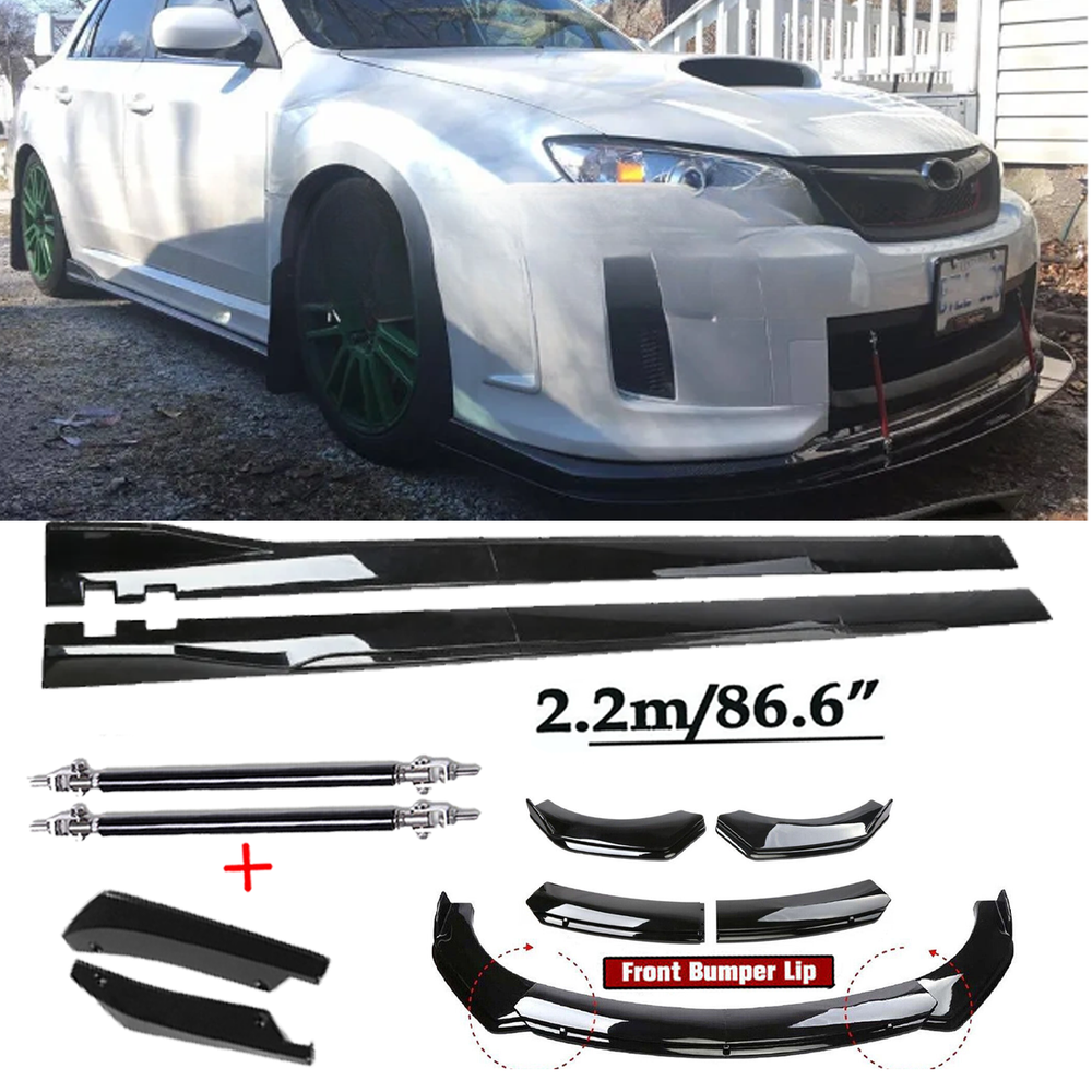 Front Bumper Spoiler Body Kit /Side Skirt For Subaru WRX STI  Glossy Black