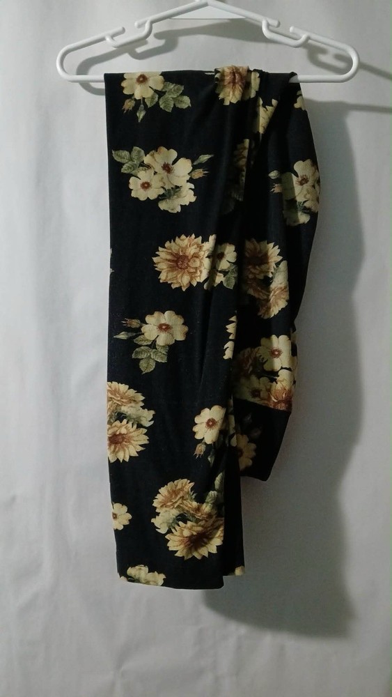 Black and Yellow Flower Pants Leggings Women's Size Medium Elastic Waist
