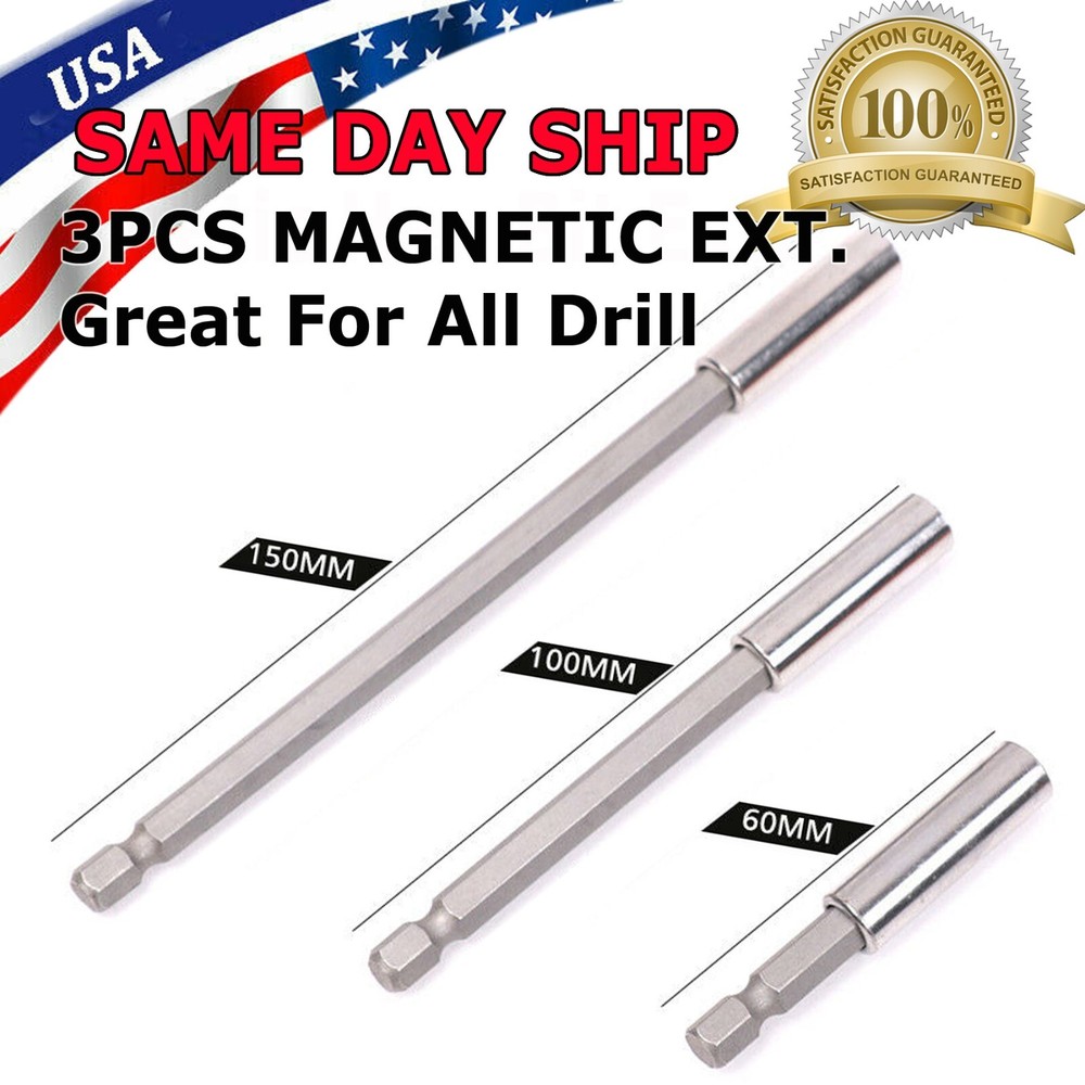 3Pc Socket Adapter Impact Hex Shank Drill Bit Power Extension Bar Magnetic