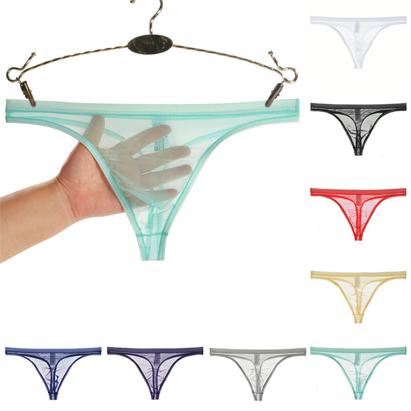 Men Seamless Briefs Underwear Thong Transparent Panties Low Rise Bikini G-String