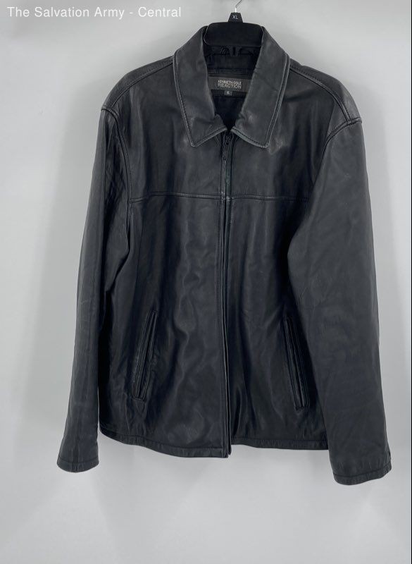 Kenneth Cole Reaction Mens Black Leather Long Sleeve Full-Zip Jacket Size XL-image