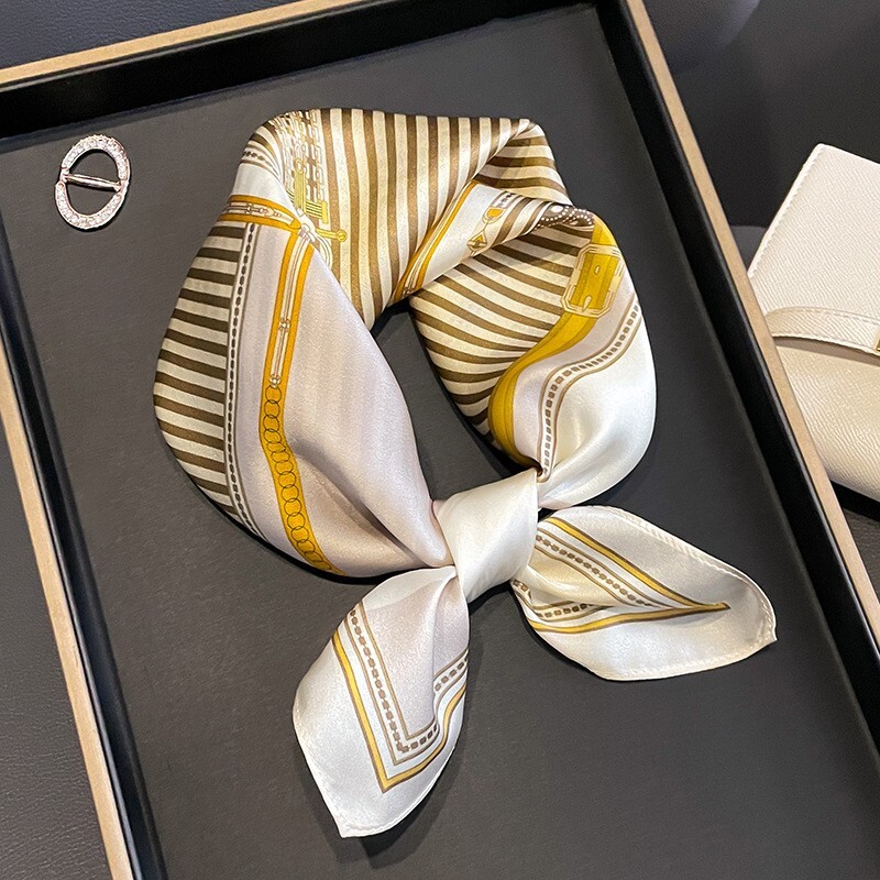 100% Mulberry Silk 20-Inch Women's Scarf Wrap in White & Yellow Stripe