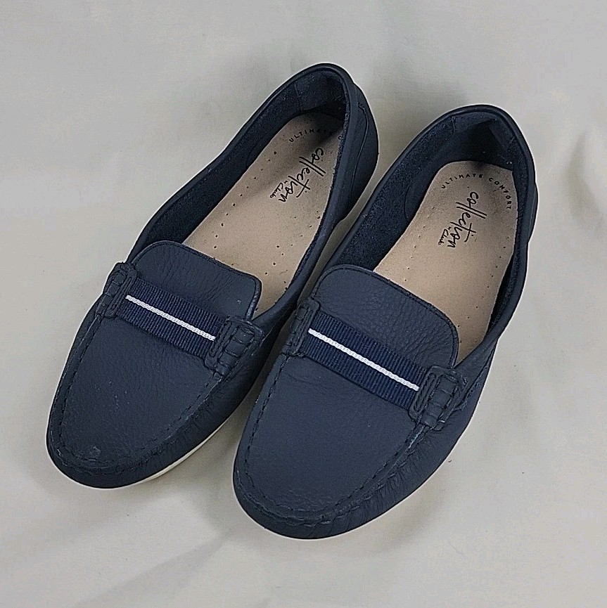 Clarks Dameo Vine Leather Driving Loafers Women Size 6.5 Medium Blue