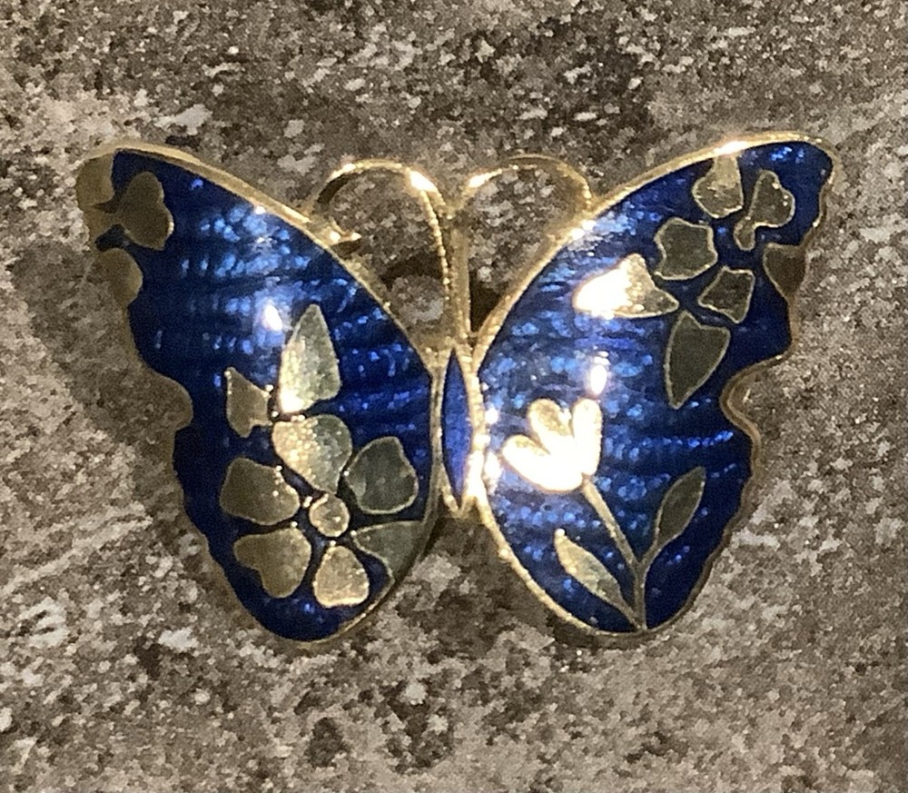 Vtg Small Butterfly Colorful Blue/Gold Tone Brooch Pin Estate Costume Jewelry