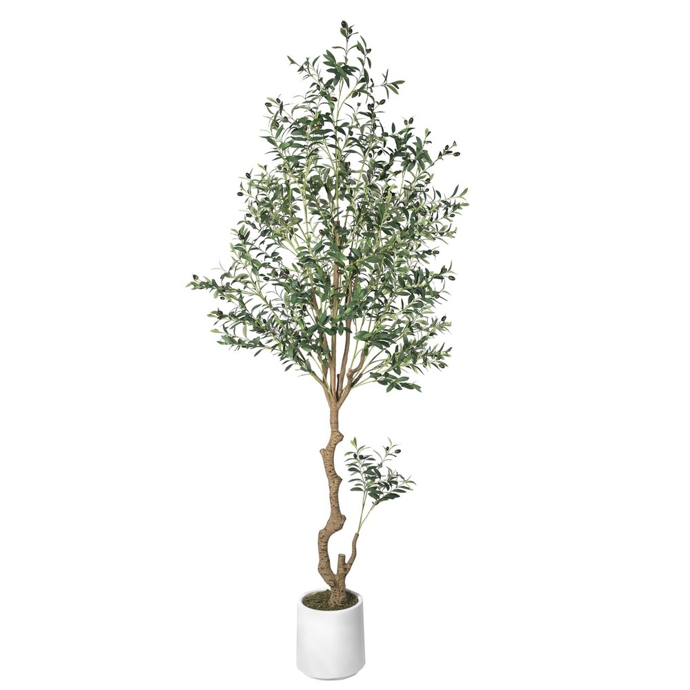 Faux Olive Tree 8ft, Fake Tall Olive Tree Artificial Plants with White Plante...
