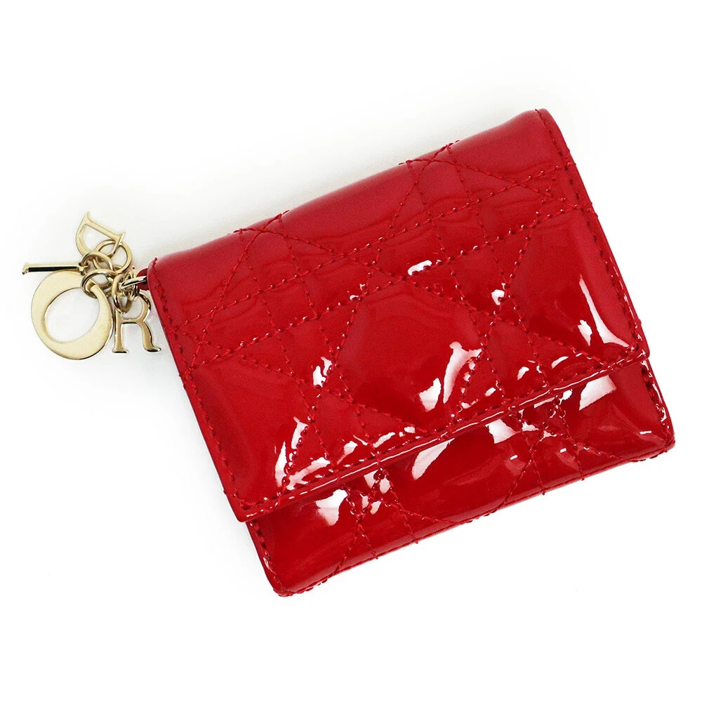 Christian Dior Lady Dior Lotus Cannage TriFold Compact Wallet Authentic