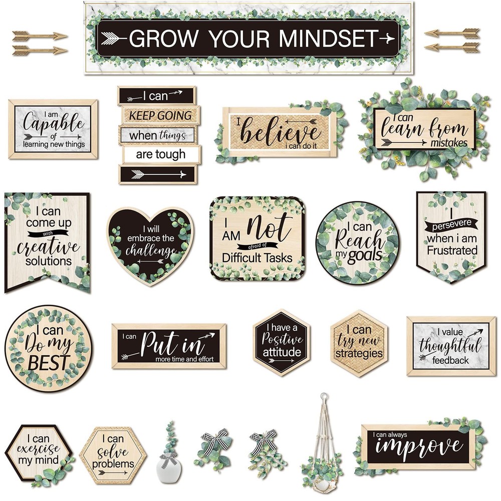 26 Pieces Growth Mindset Posters Bulletin Board Grow Your Mindset Positive Sa...