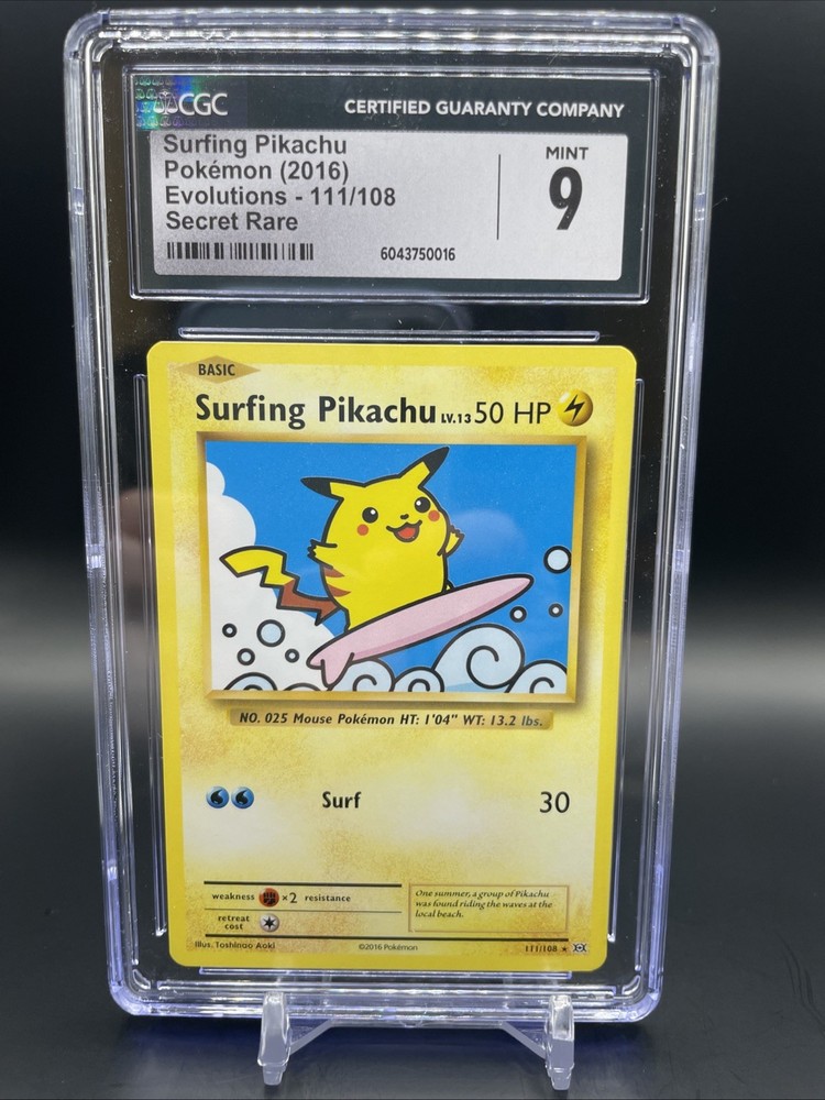CGC 9 Mint 2016 XY Evolutions Surfing Pikachu 111/108 Pokemon Card