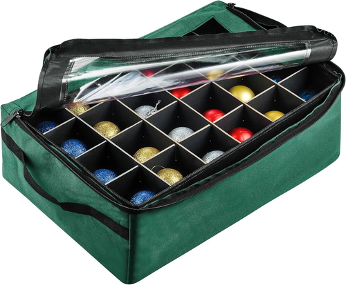 Ornament Storage Box with 48 Zippered Green Compartments