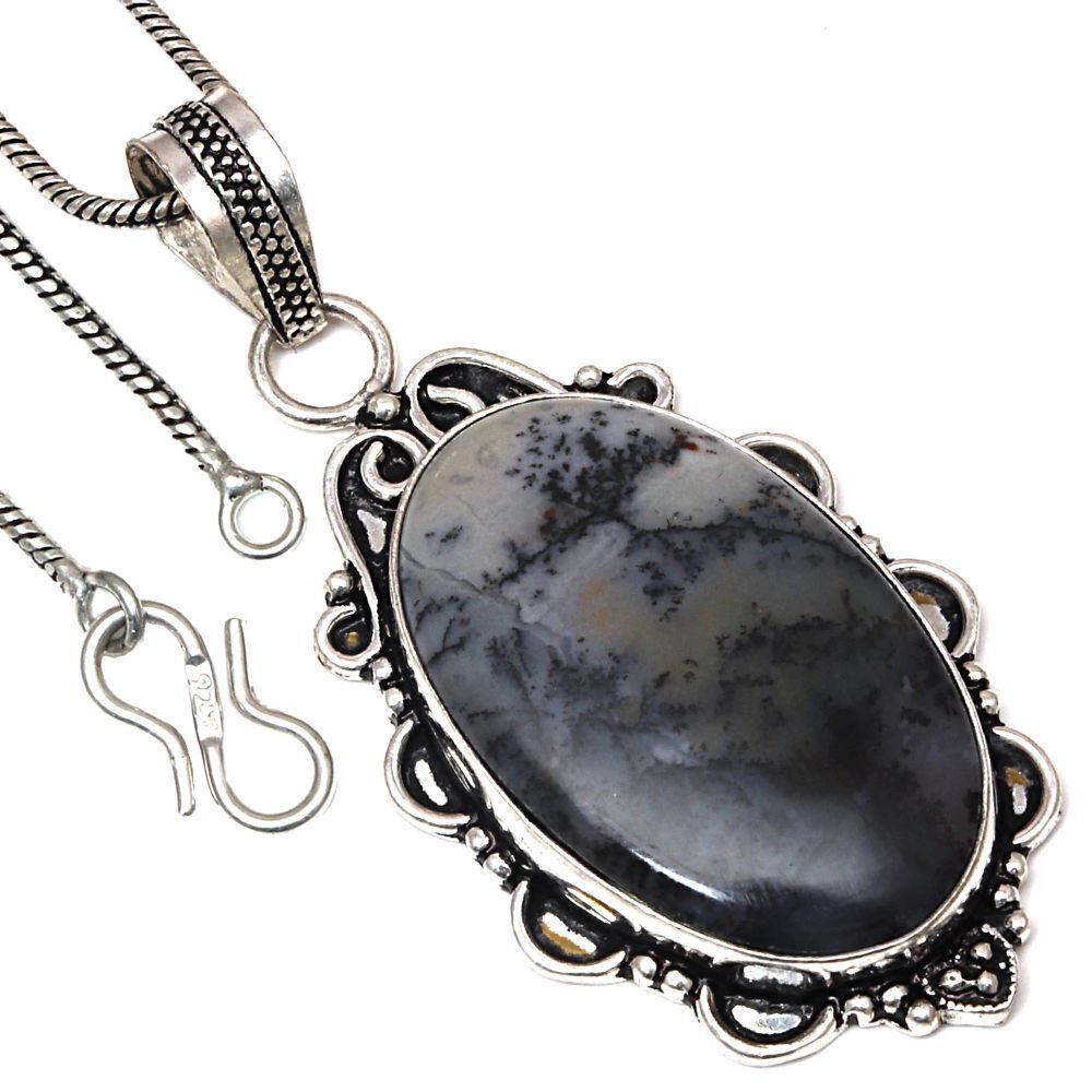 Necklace Dendritic Opal Gemstone Handmade Antique Jewelry 2