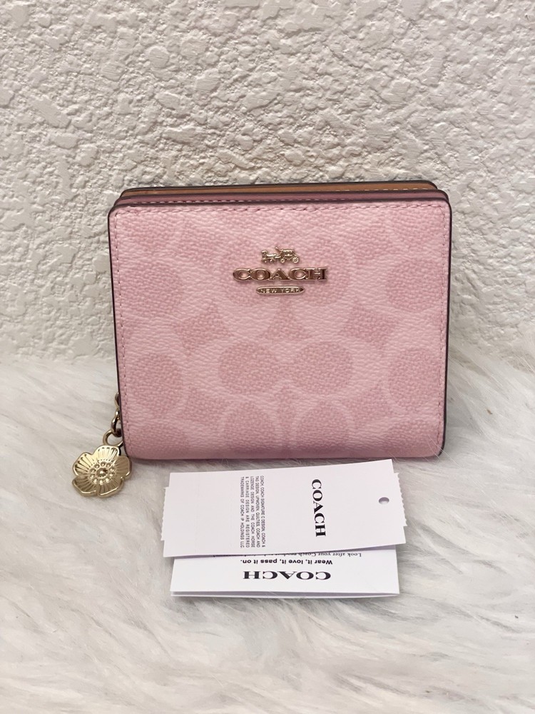 NWT Coach CEC34 Snap Wallet in Signature Canvas & Leather Powder Pink