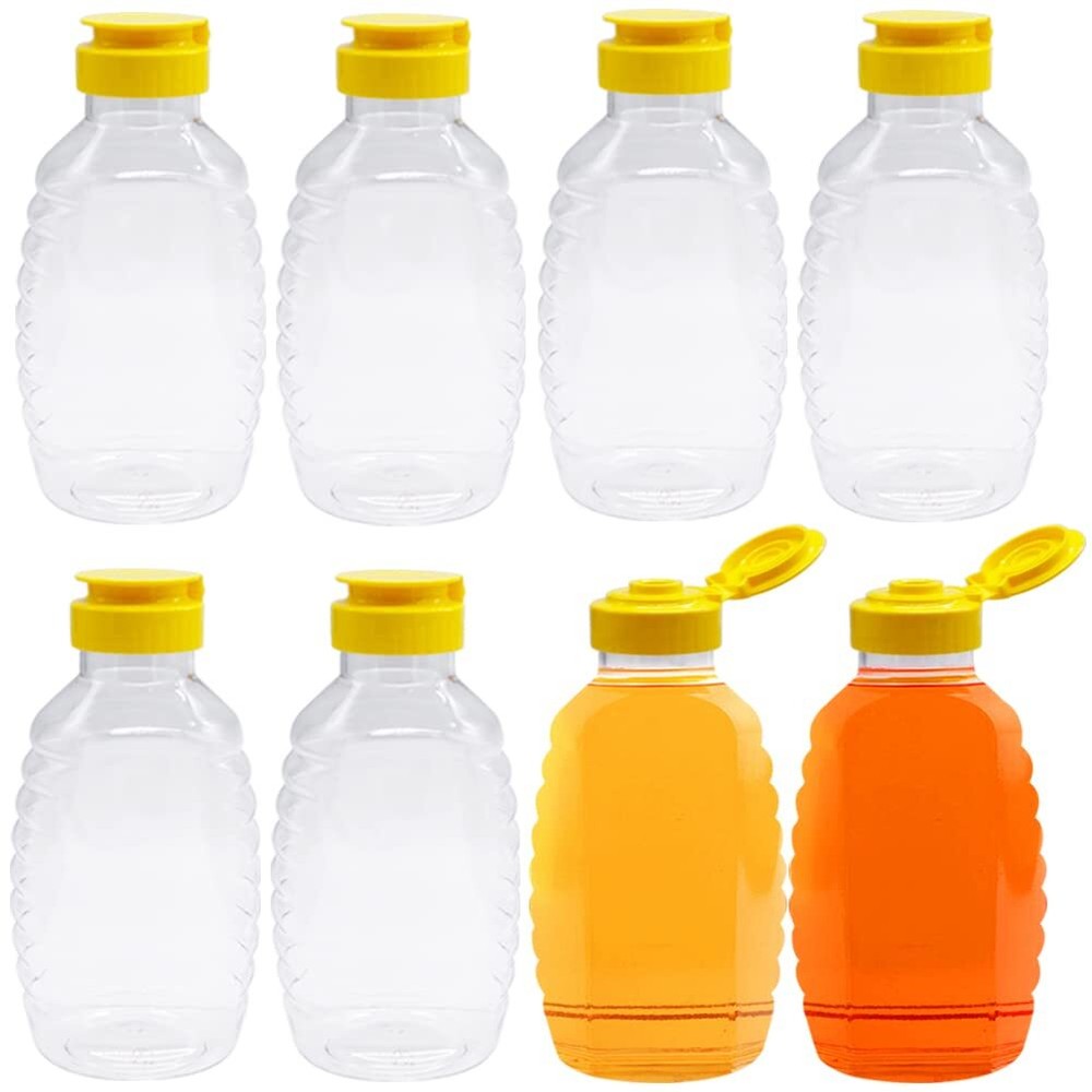 8 Pack 16oz Clear Plastic Honey Bottles,Refillable Food Grade Honey Container...