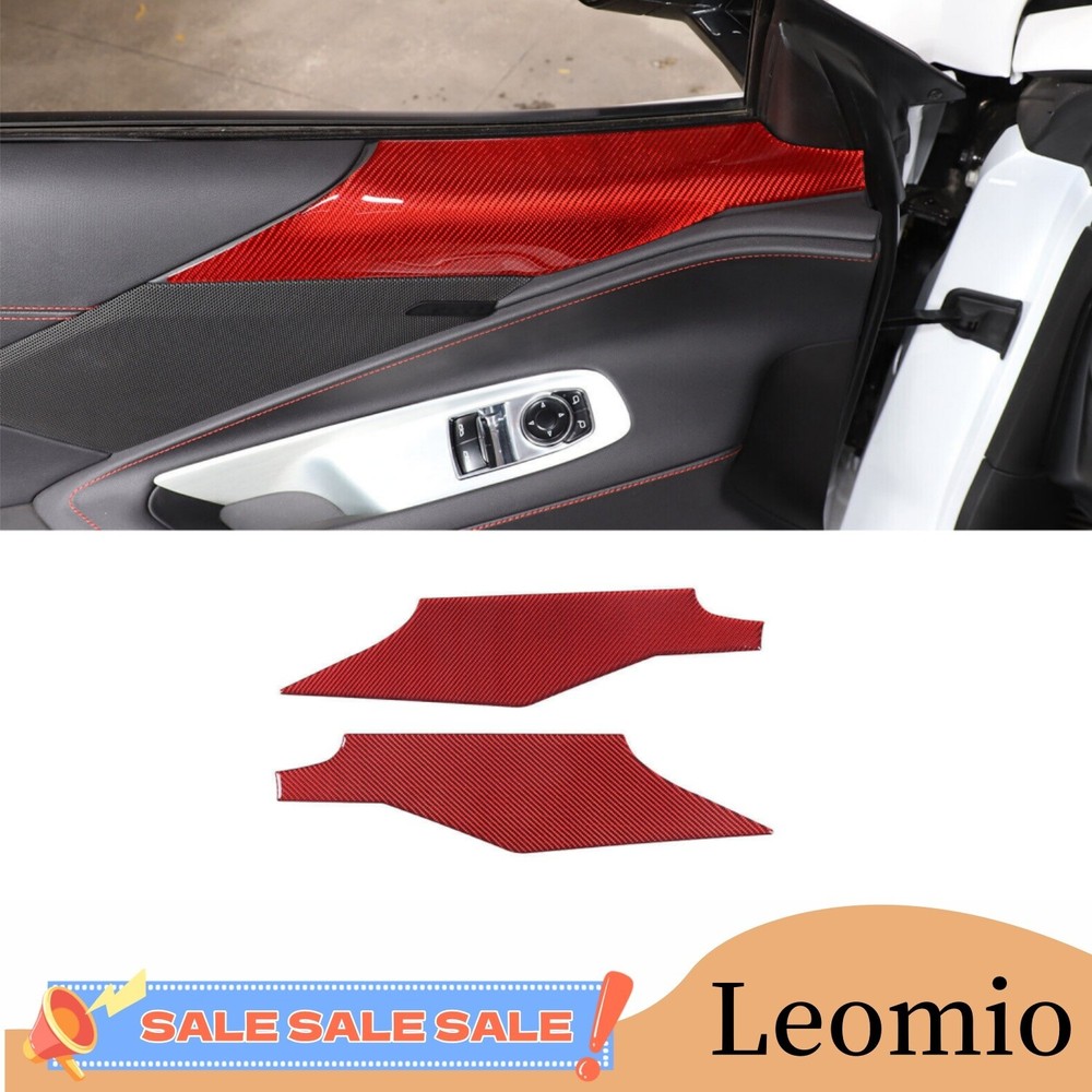 Red Carbon Fiber Interior Door Panel Trim Cover Sticker For Corvette C8 2020-24