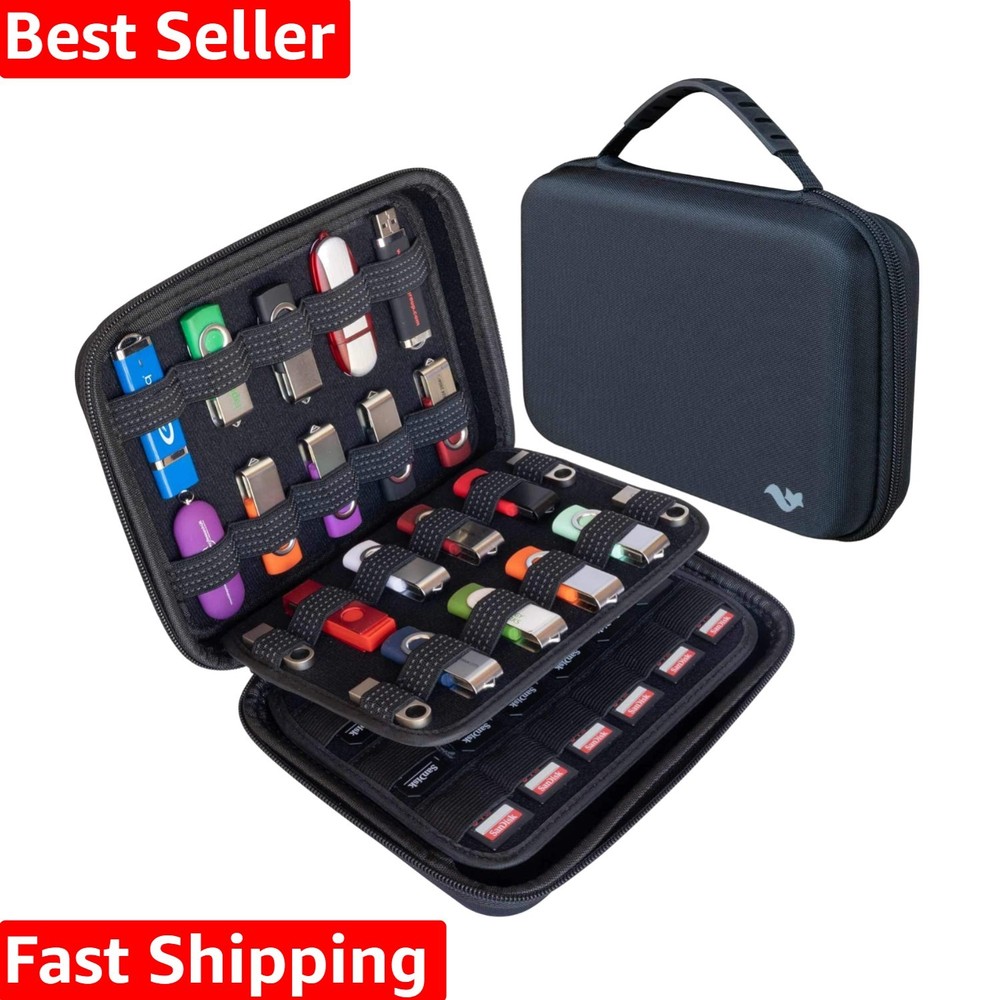 Elegant USB Thumb Drive and SD Card Holder Case - Large Capacity Black Organizer