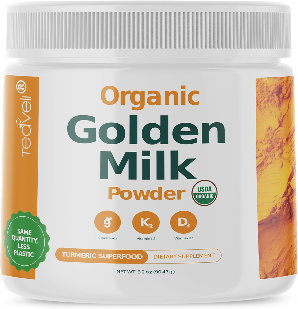 Organic Golden Milk Powder with Turmeric, Ginger, Vitamins D3 & K2 for Wellness Boost