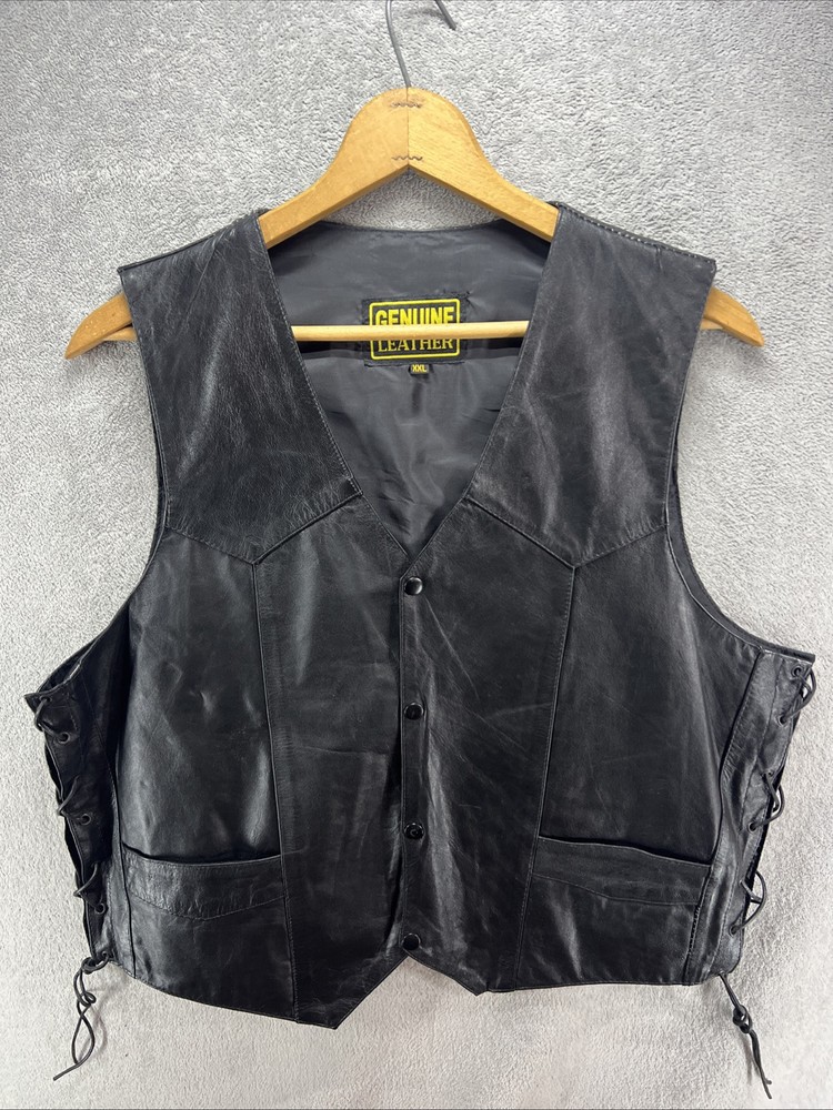 Men’s XXL 2XL Navarre Leather Co Vest Black Genuine Leather
