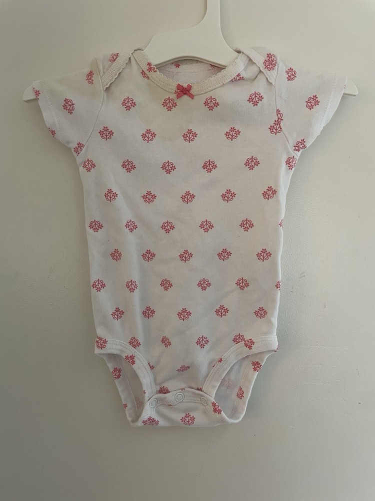 Carter's Baby Girls Floral Pink Bow 100% Cotton Short Sleeve Bodysuit White 6M