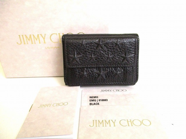 Jimmy Choo Leather Tri-Fold Wallet with Embossed Studs Black for Men and Women