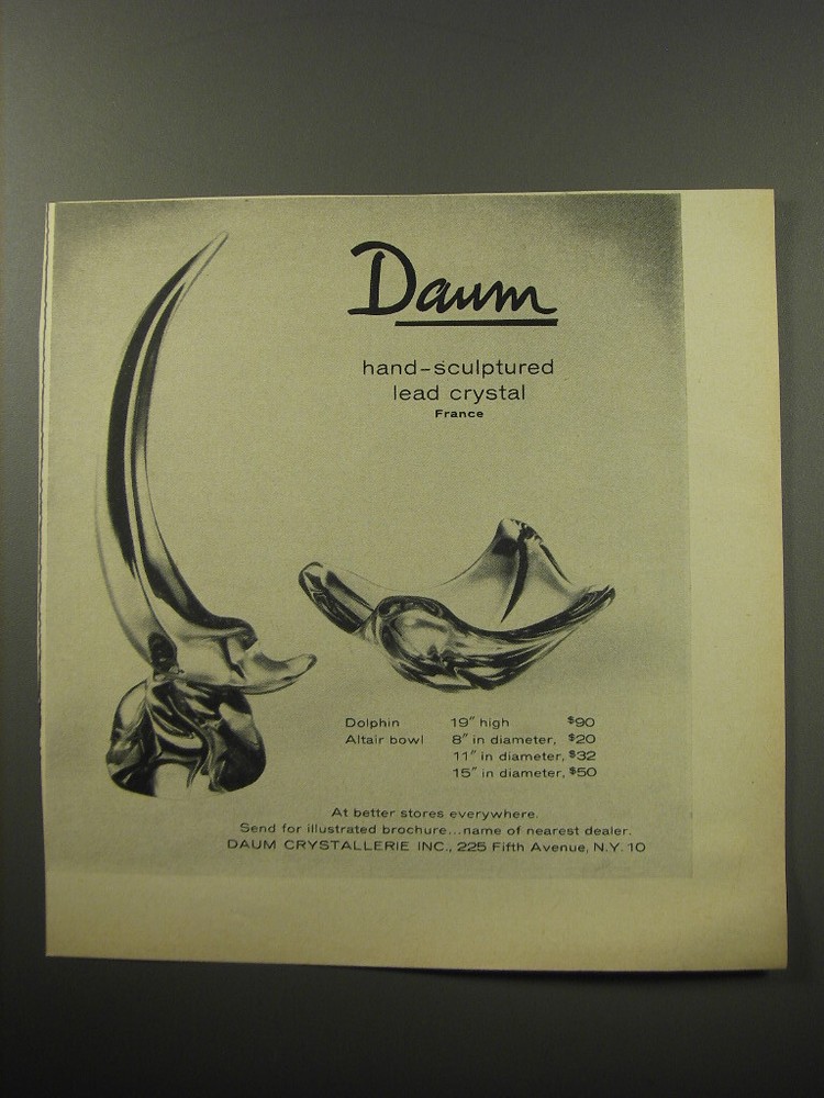 1955 Daum Crystal Dolphin and Altair Bowl Ad - Daum hand-sculptured lead crystal