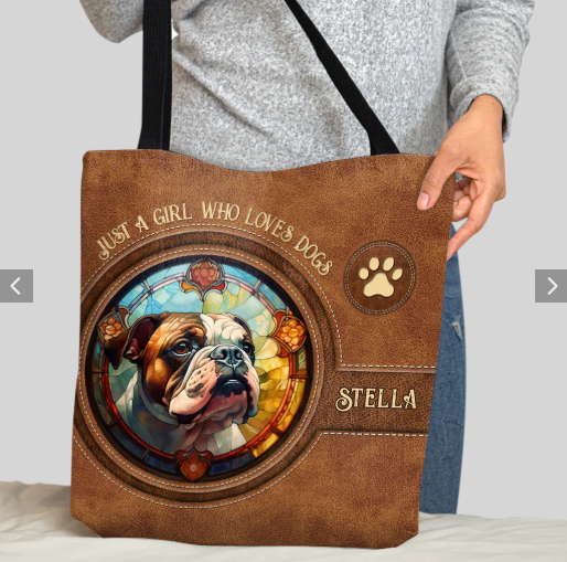 Personalized Dog Tote Bag, Stained Glass Dog Handbag