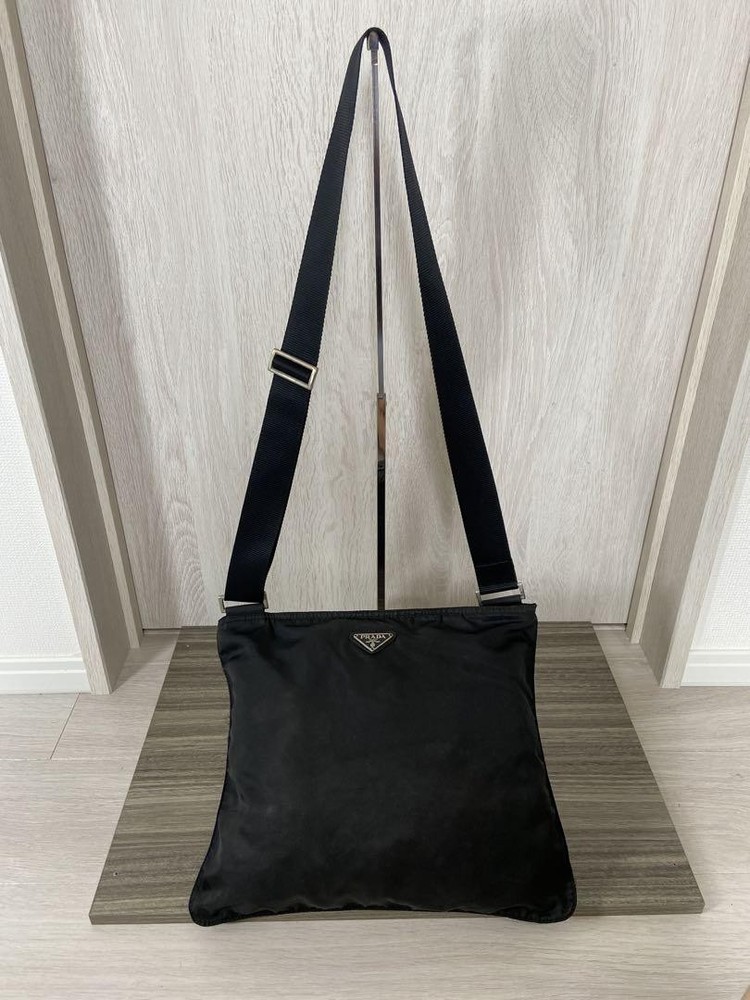 Prada Black Nylon Shoulder Bag with Triangle Logo Crossbody