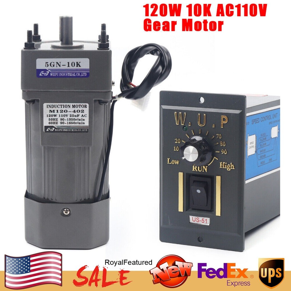 110V 120W AC Gear Motor Electric Speed Controller 1:10 Reduction Ratio 135RPM
