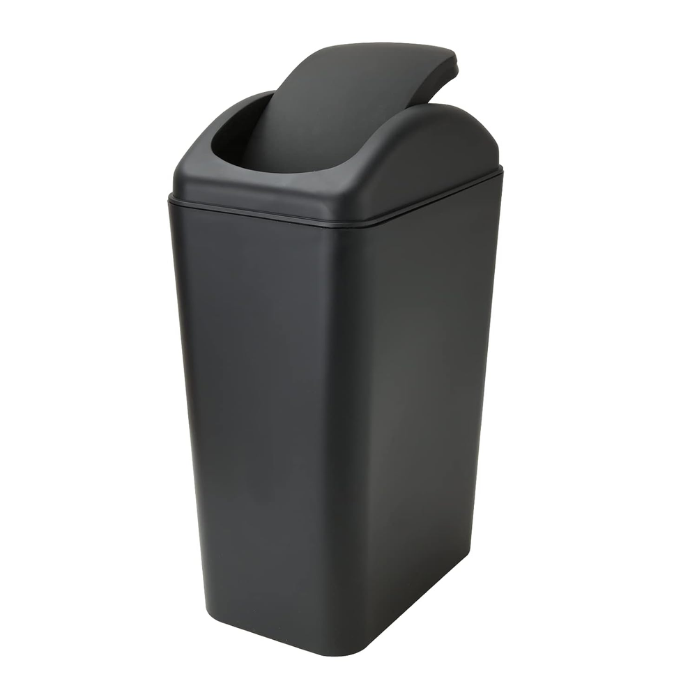 Small Lidded Trash Can, 12 Liter/3 Gallon Black Plastic Garbage Bin with Lid for