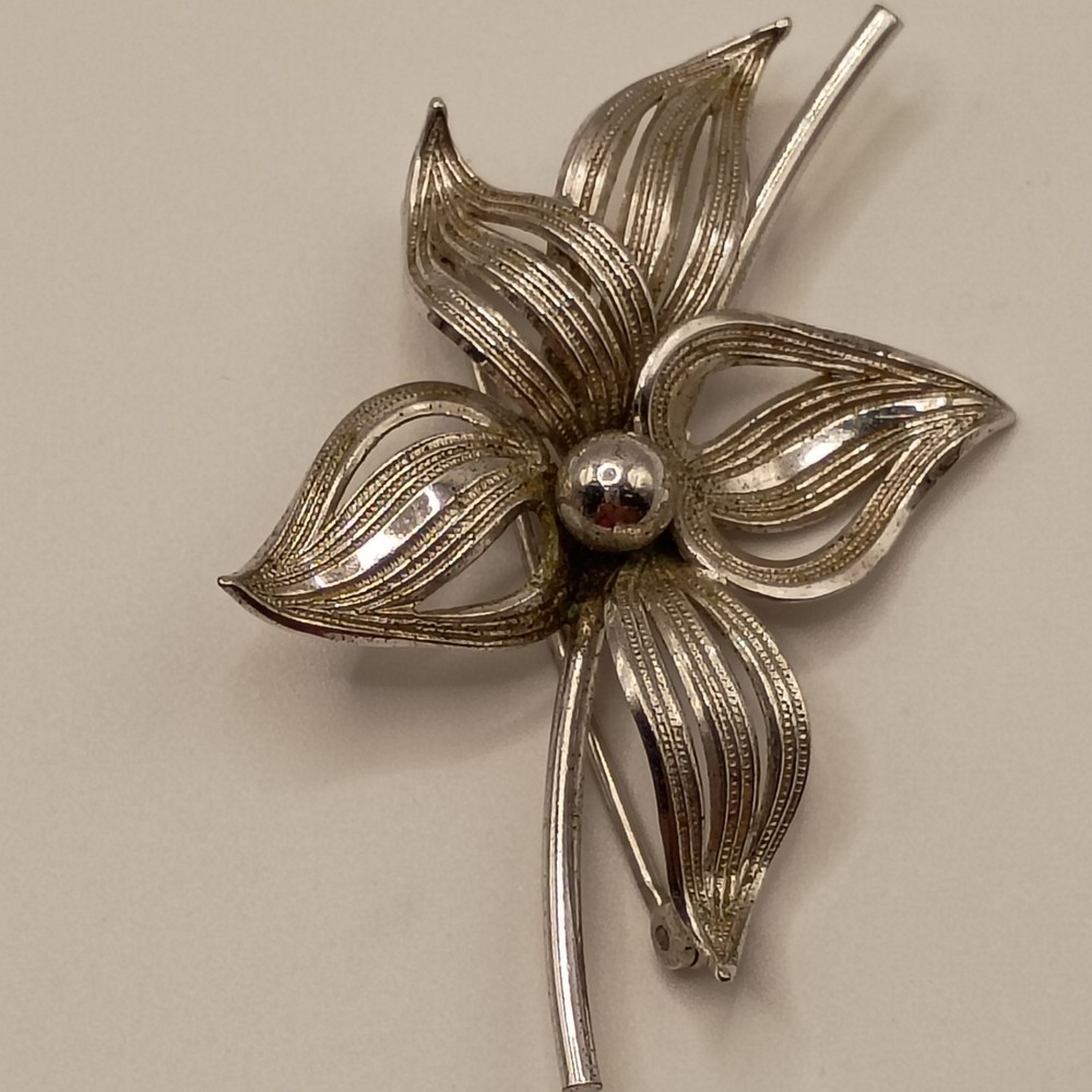 Vintage Forstner Sterling Silver Brooch Filigree Open Work Flower