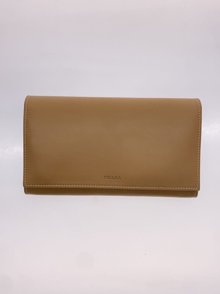 PRADA VITELLO Logo Engraved Long Wallet BEG Lightly Scratched
