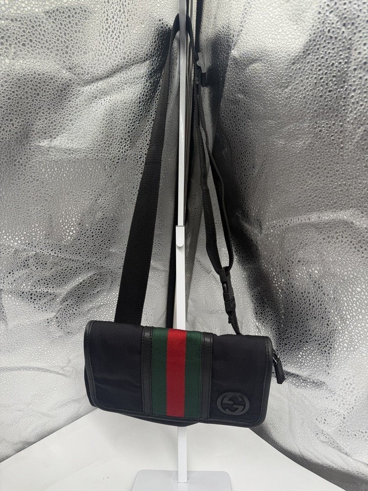 Gucci Sherry Waist Bag Black Canvas Unisex Belt Bag 181064 USED Vintage