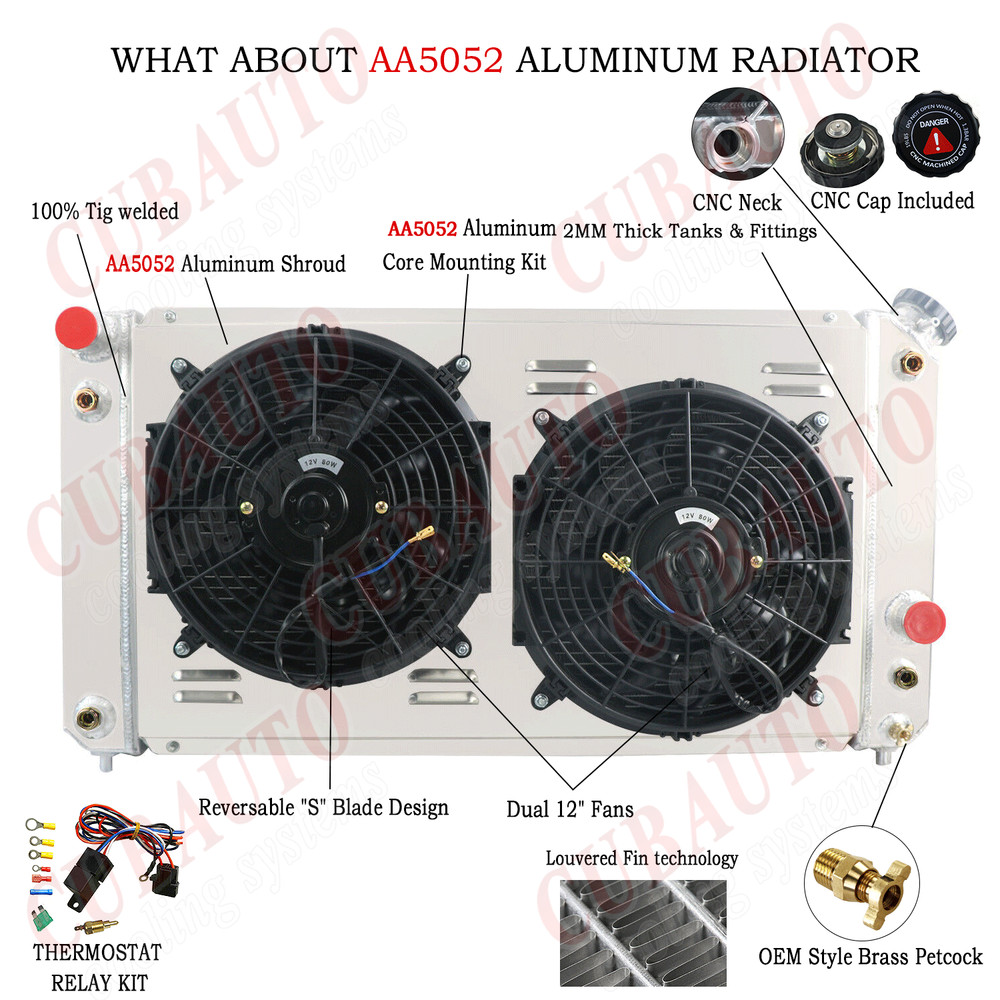 3 Row Aluminum Radiator Shroud Fan For Chevy Blazer S10 GMC JIMMY 4.3L 1994-2005