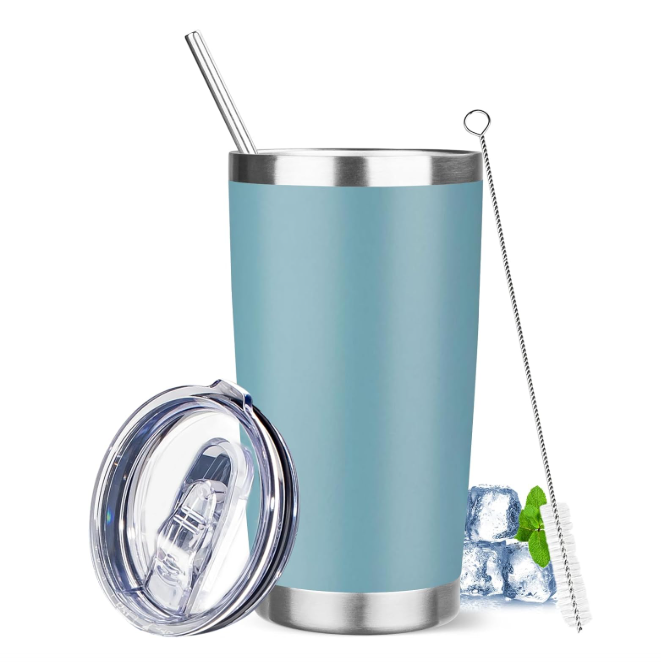 20 oz Stainless Steel Tumbler w/ Lid Handle & Straws Insulated Travel Coffee Mug