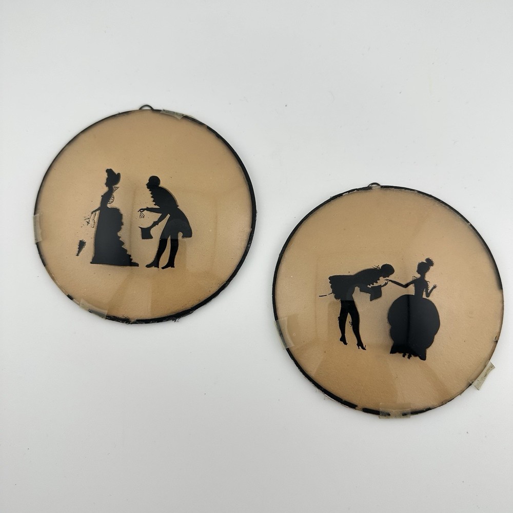 Vintage 1930s Silhouette Wall Art Pair – Courtship Scenes