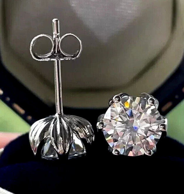 3.30Ct Round Cut Solitaire Created Diamonds Stud Earrings 14K White Gold Plated