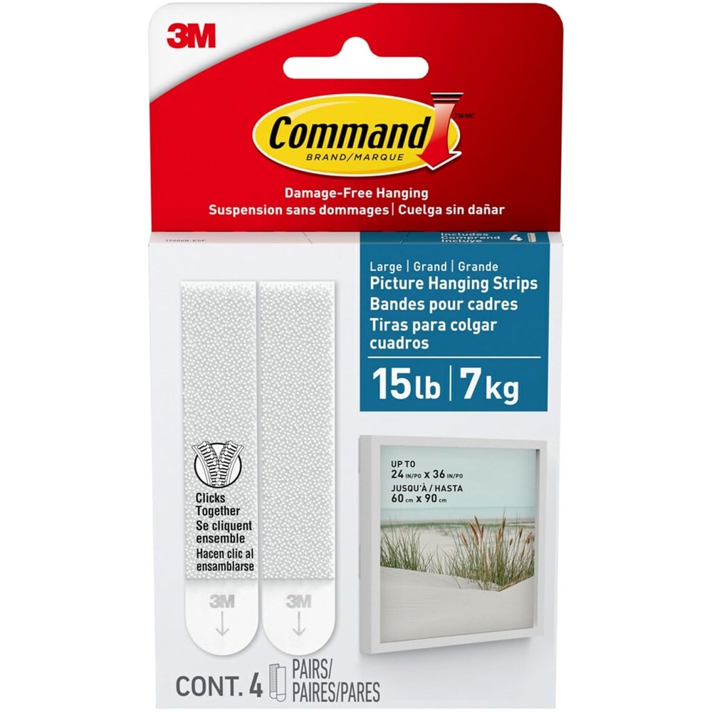 Command 15 lb Large 4 Pairs Water-Resistant Picture Hanging Strips (8 Strips),