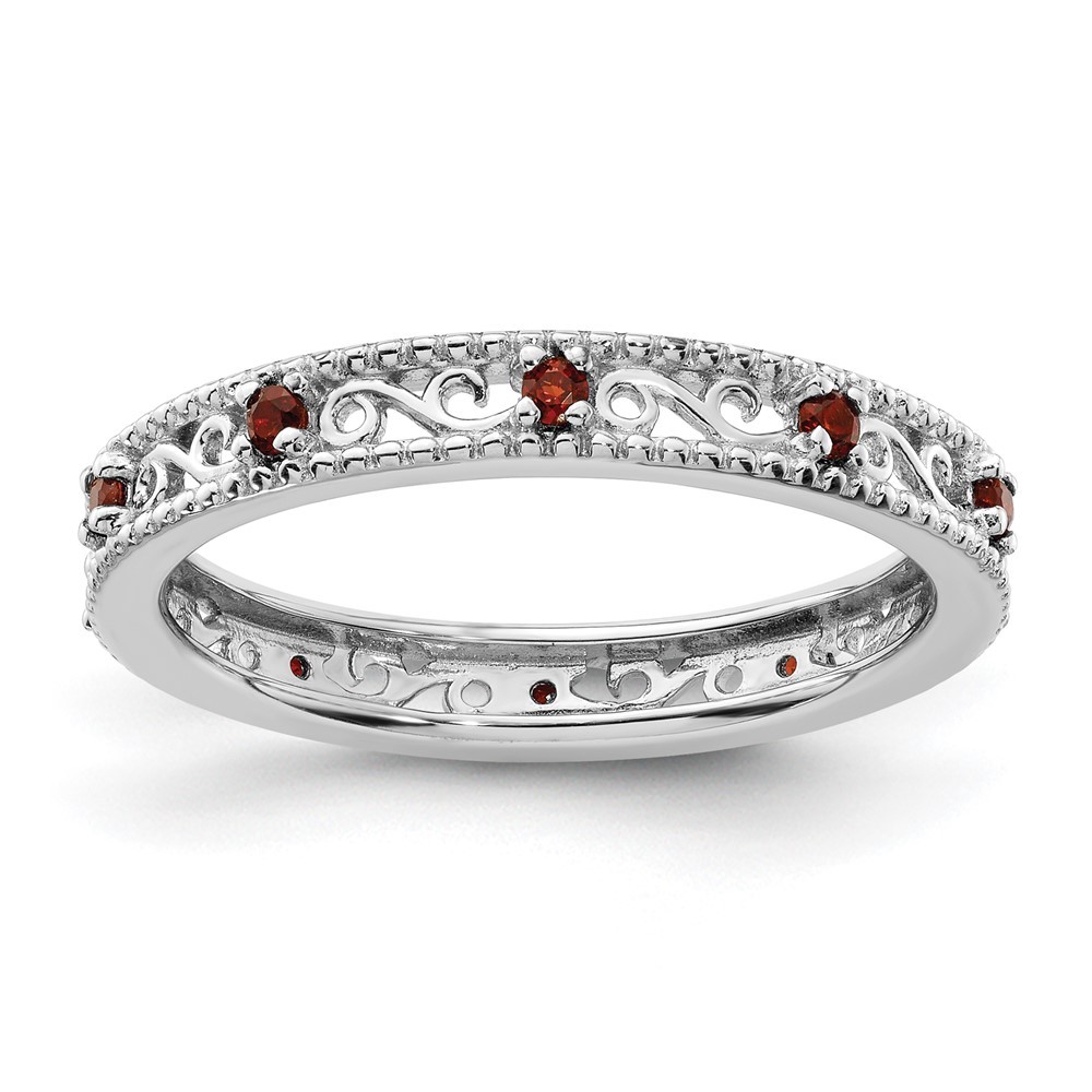 925 Sterling Silver Stackable Expressions Garnet Ring Size 9