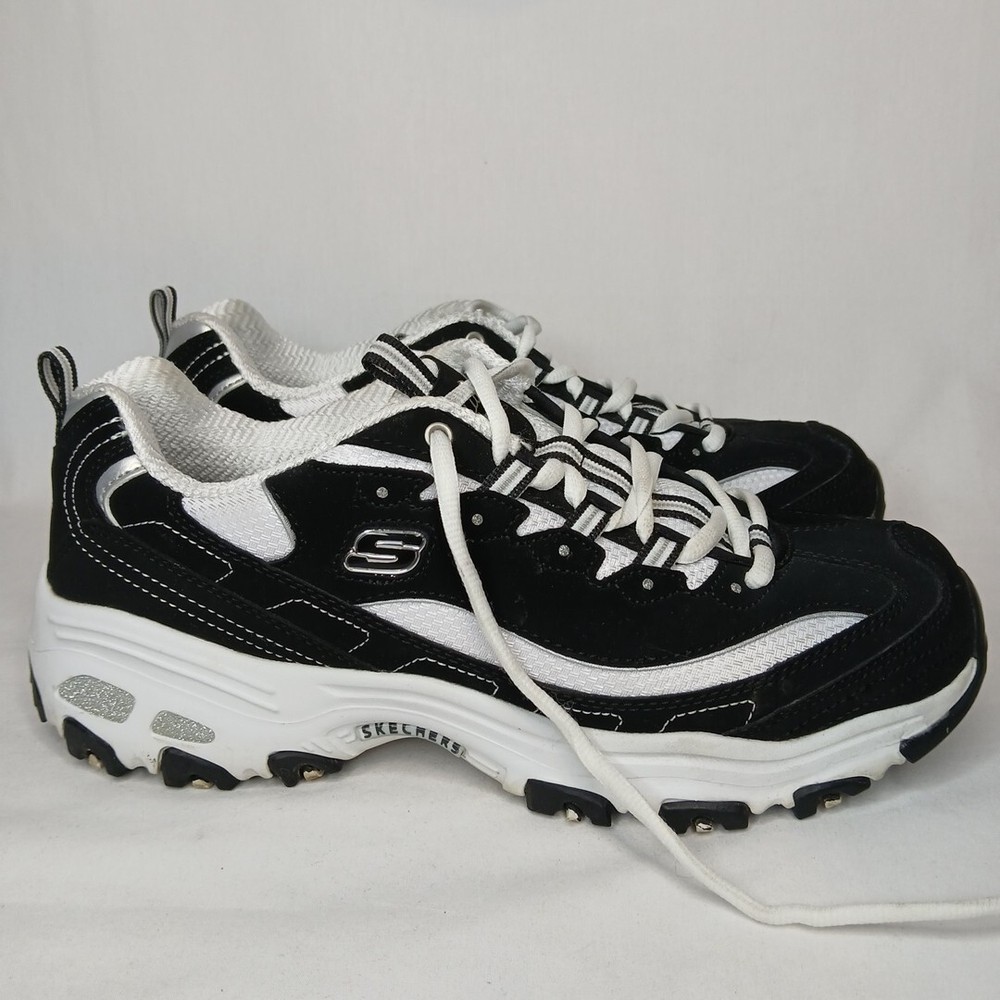 Skechers D'Lites Women's Shoes Sneakers Memory Foam Black White Size 11