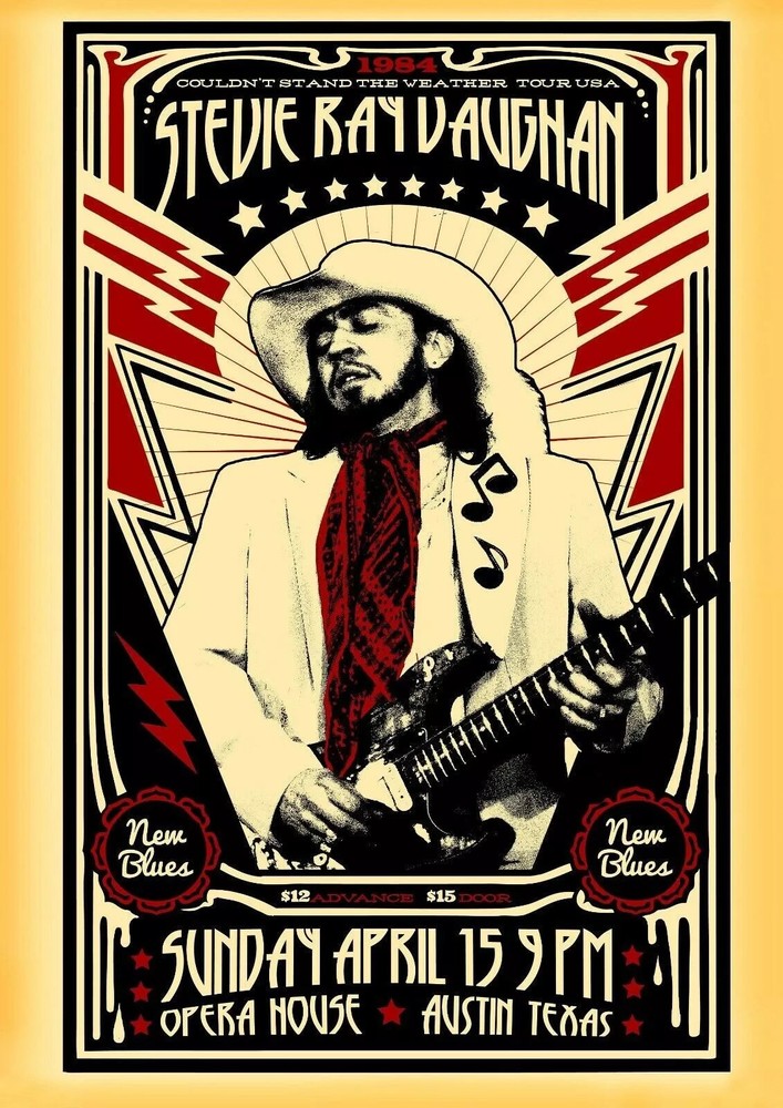 Vintage Stevie Ray Vaughan Concert Poster Reproduction for Home Decor No Frame