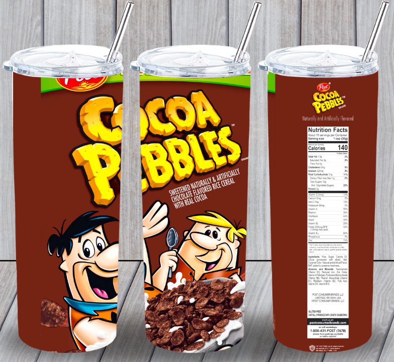 Cocoa Pebbles Cereal Multicolor 20oz Insulated Tumbler Lid Plastic Straw New