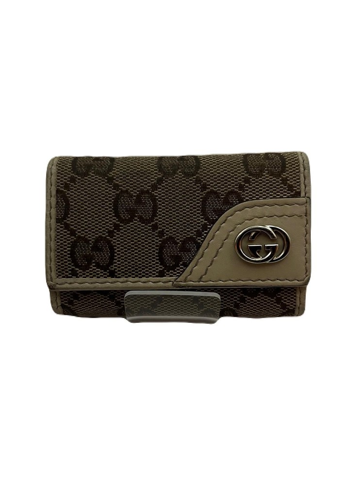Gucci Leather Key Wallet with 6 Hooks in Ivory Brown Preowned TA44-6