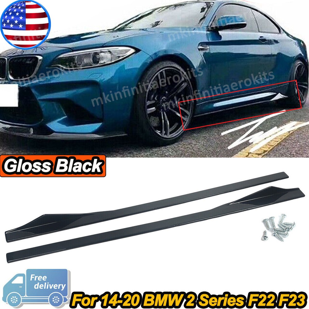 For 14-21 BMW F22 230i M2 F87 Carbon Fiber Look Side Skirts Extension Panel Lip
