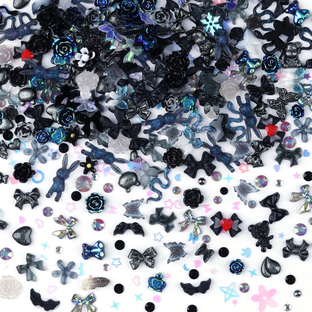 300pcs Nail Art Charms Kit, 100pcs Resin y2k Nail Charms with 100 pcs Mixed Nail