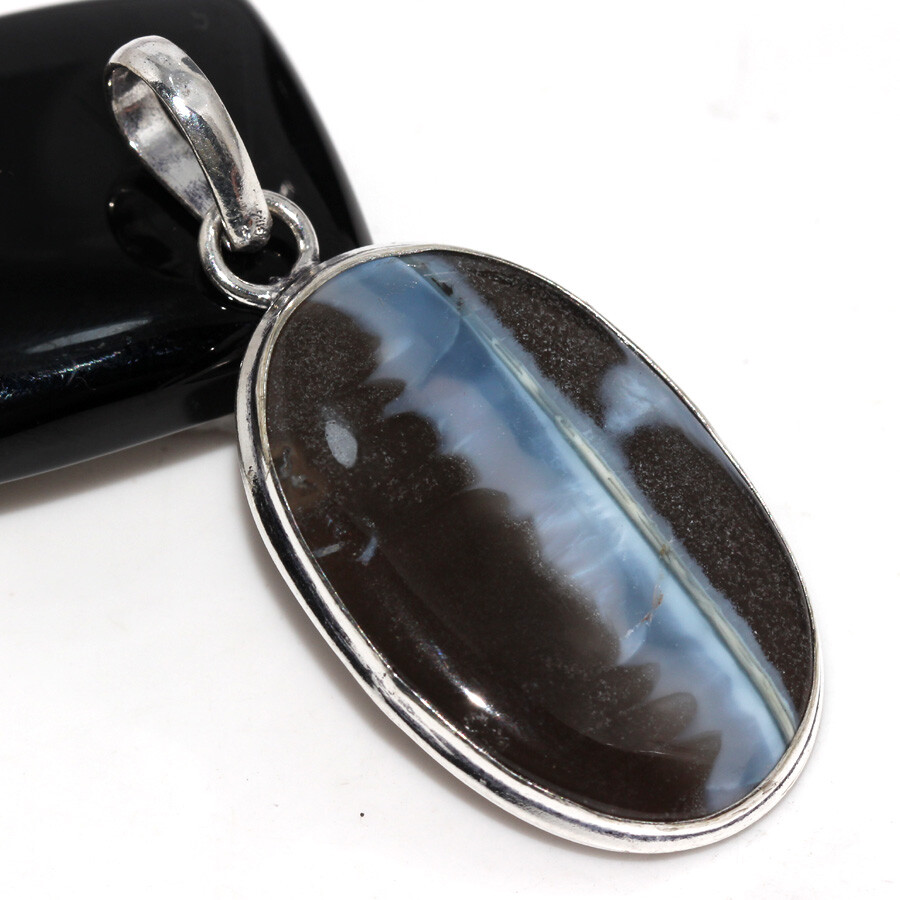 925 Silver Plated Owhyee Blue Opal Ethnic Pendant Handmade Jewelry Size 2