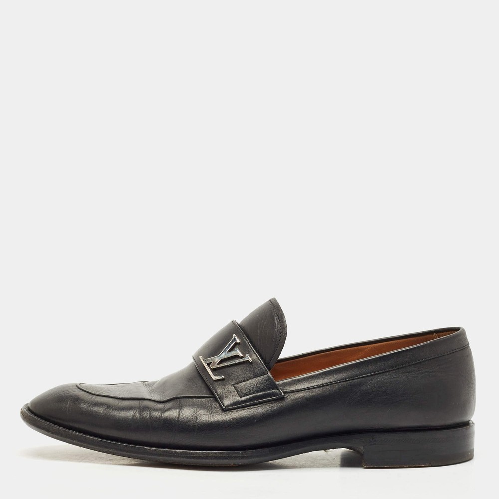 Louis Vuitton Black Leather Saint German Slip On Loafers Size 40.5