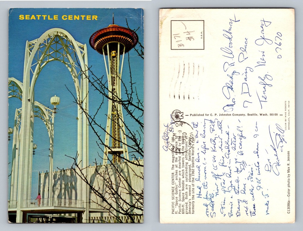 Seattle, WA-Washington, Space Needle Arches Center c1967 Vintage Postcard