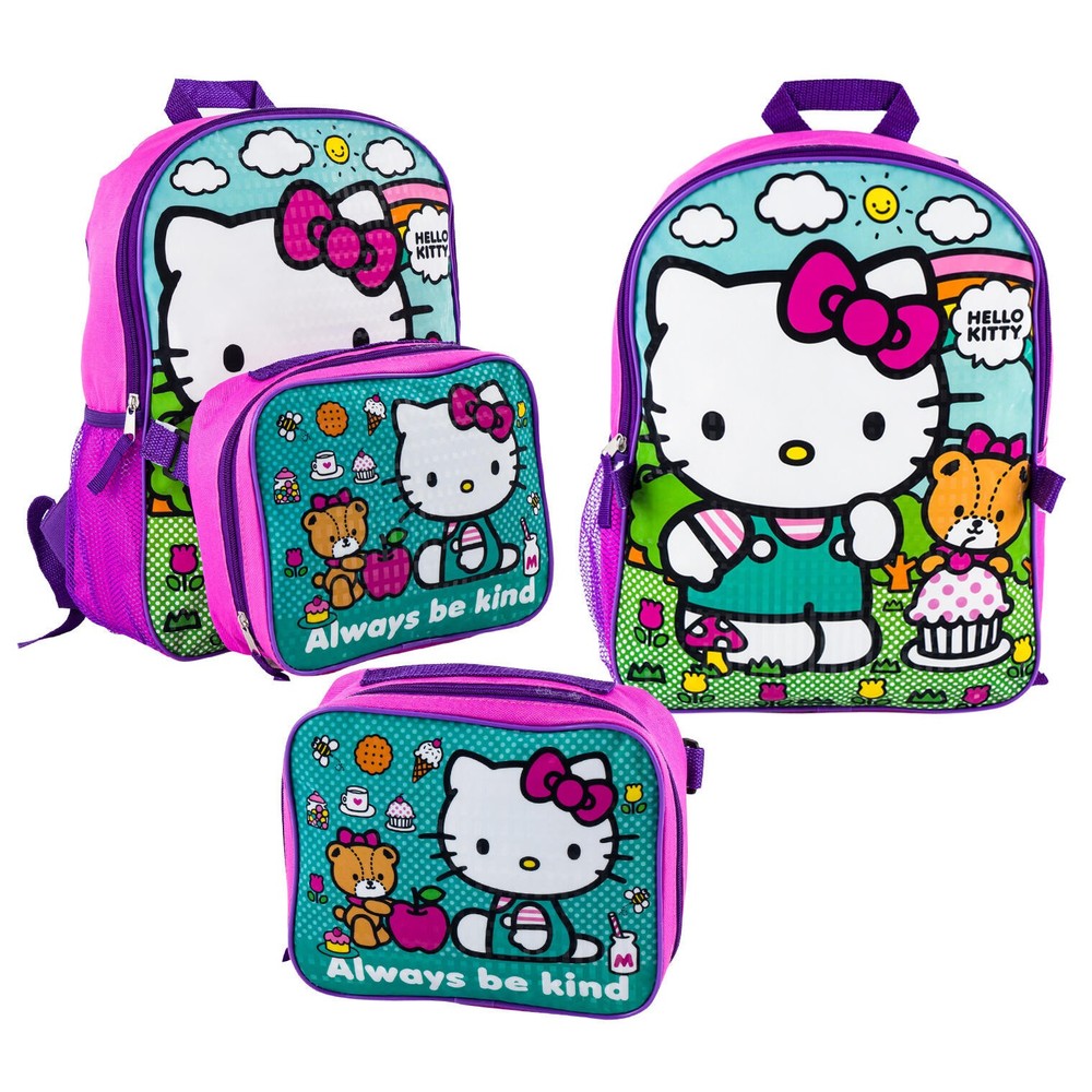 Hello Kitty and Friends Large 16 Inch Picnic Pink Backpack with Lunch Bag for Girls