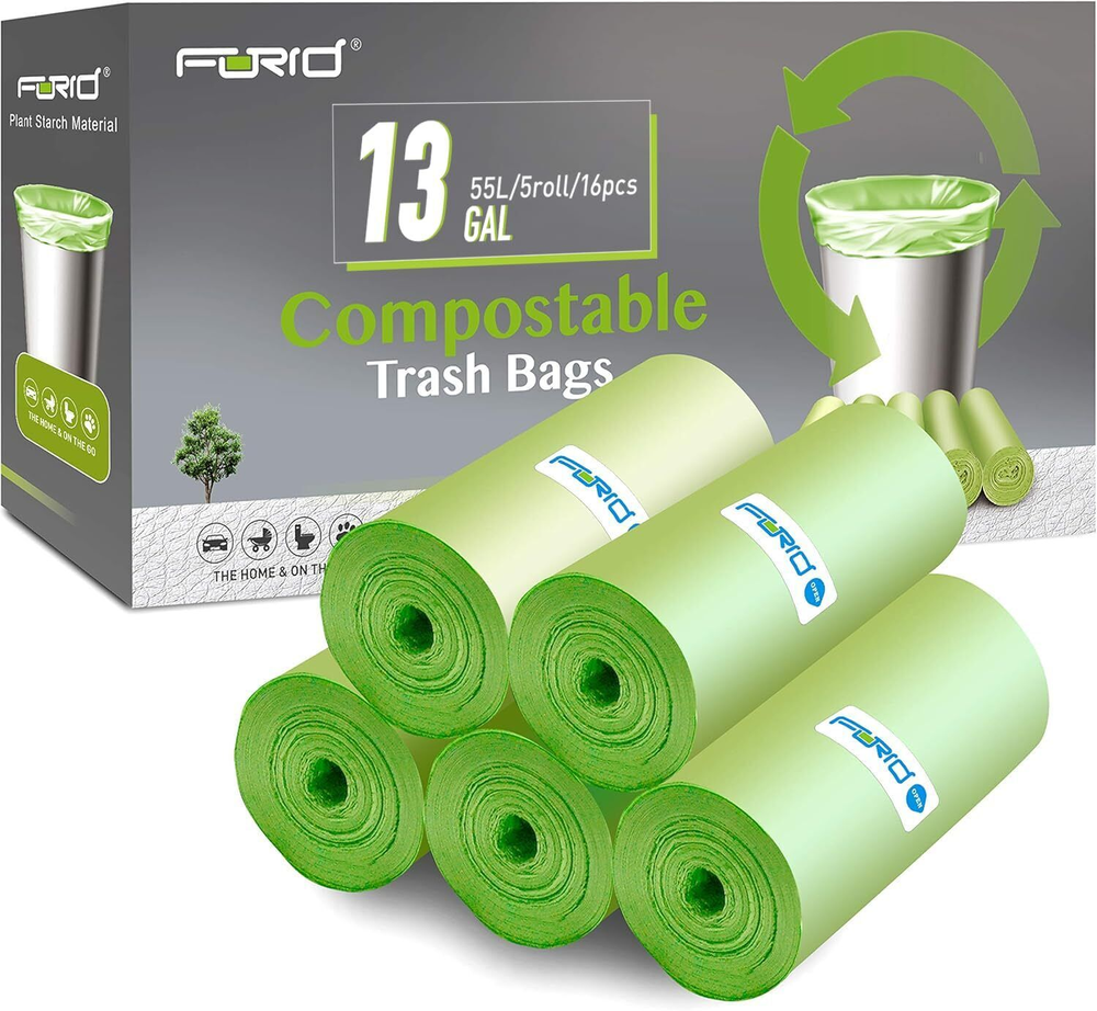 Compostable Trash Bags - 13 Gallon Tall Kitchen Garbage Bags 80 Count Unscent...