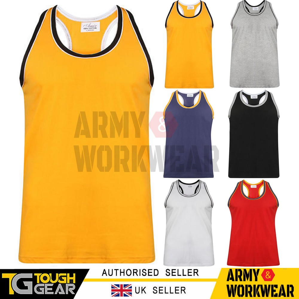 Mens Muscle Gym Vest Racer Back Tank T-Shirt Vests Training Top Fit 100% Cotton