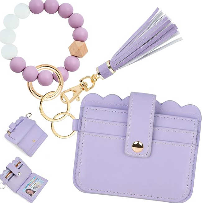RFID-blocking wallet keychain wristlet for women with card slots and zipper closure