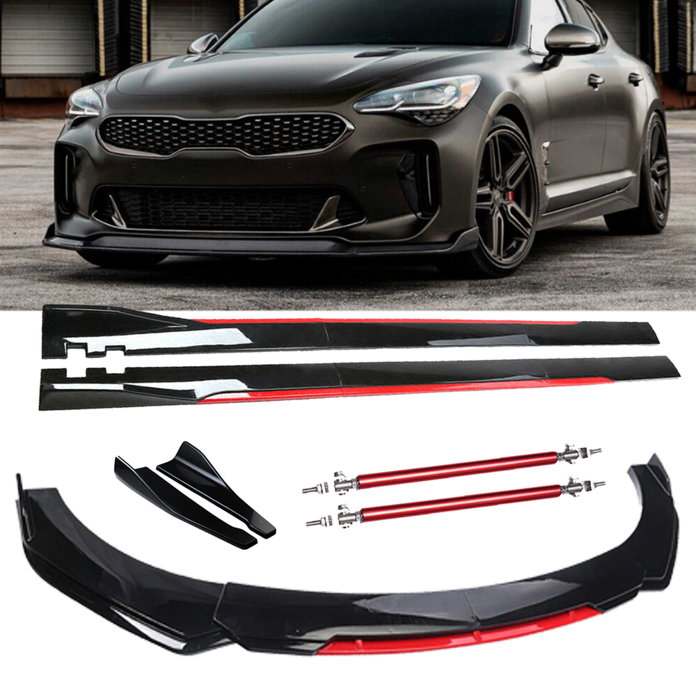 Glossy Black Red Kia Stinger Forte Front Bumper Lip Spoiler Splitter Body Kit  